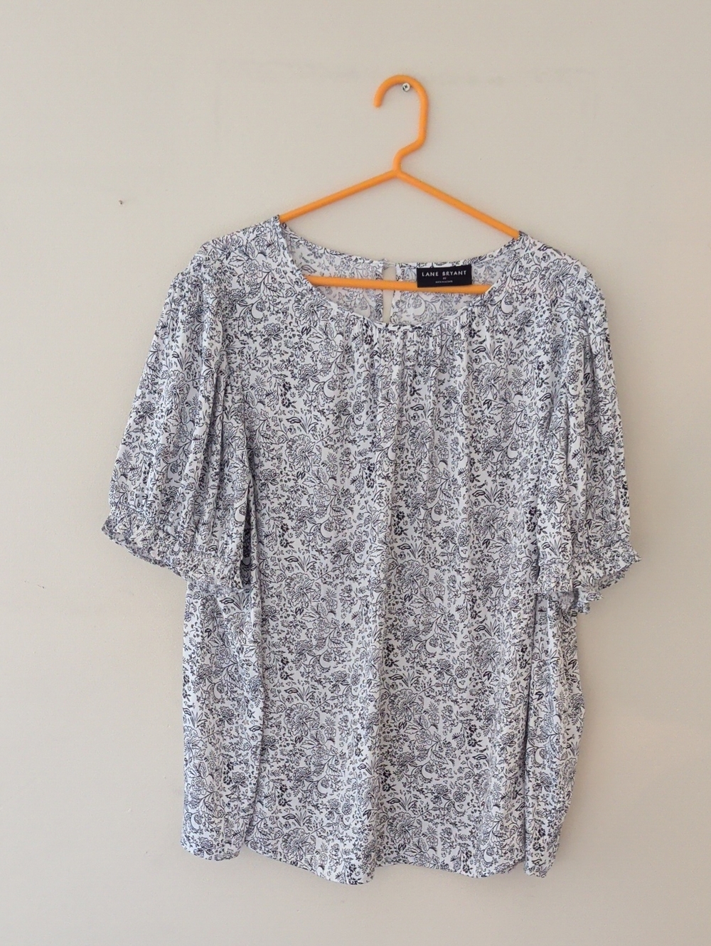 Lane Bryant White and Navy Paisley Peasant Blouse